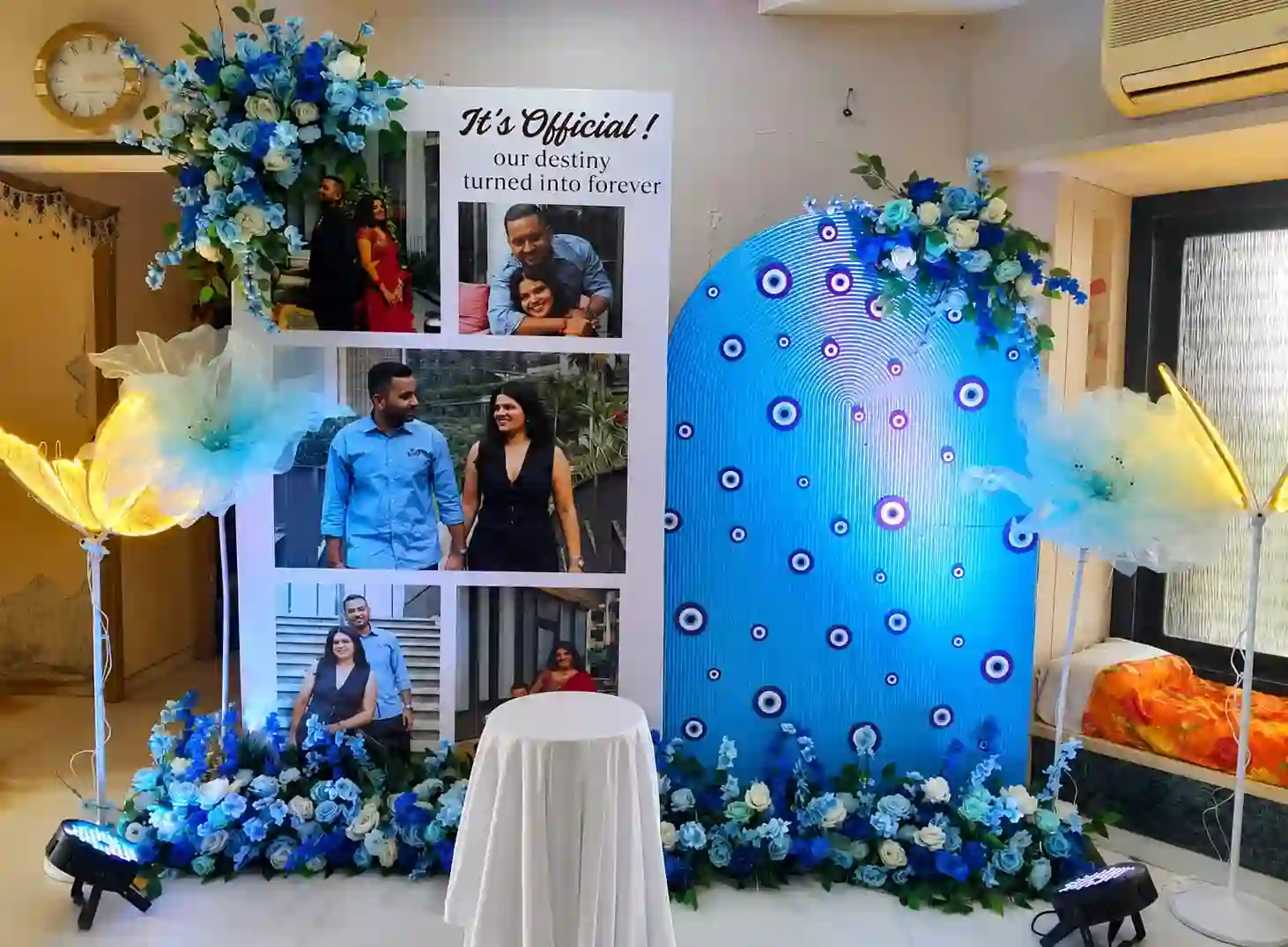Blue Blossom Engagement Decor